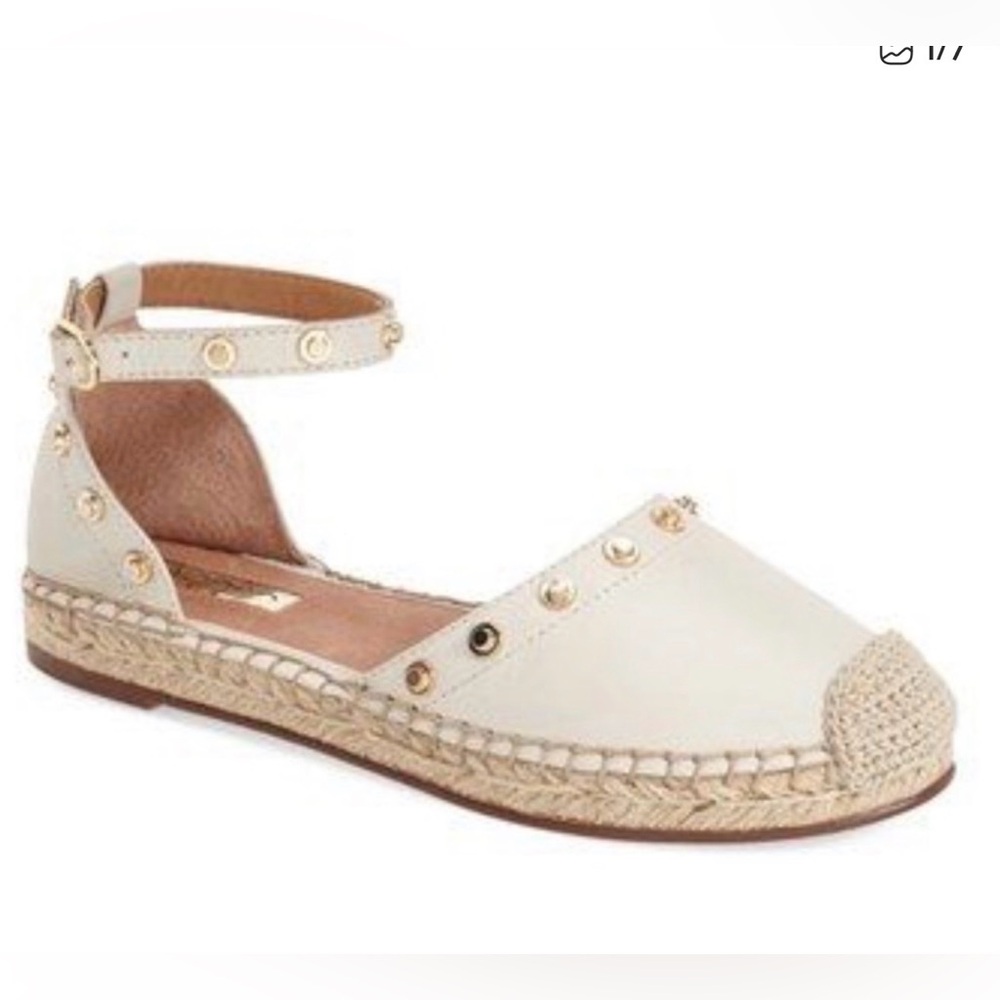 Halogen Dylan Ivory Rivet Buckle Studded Leather Summer Espadrilles Sz 8M EUC